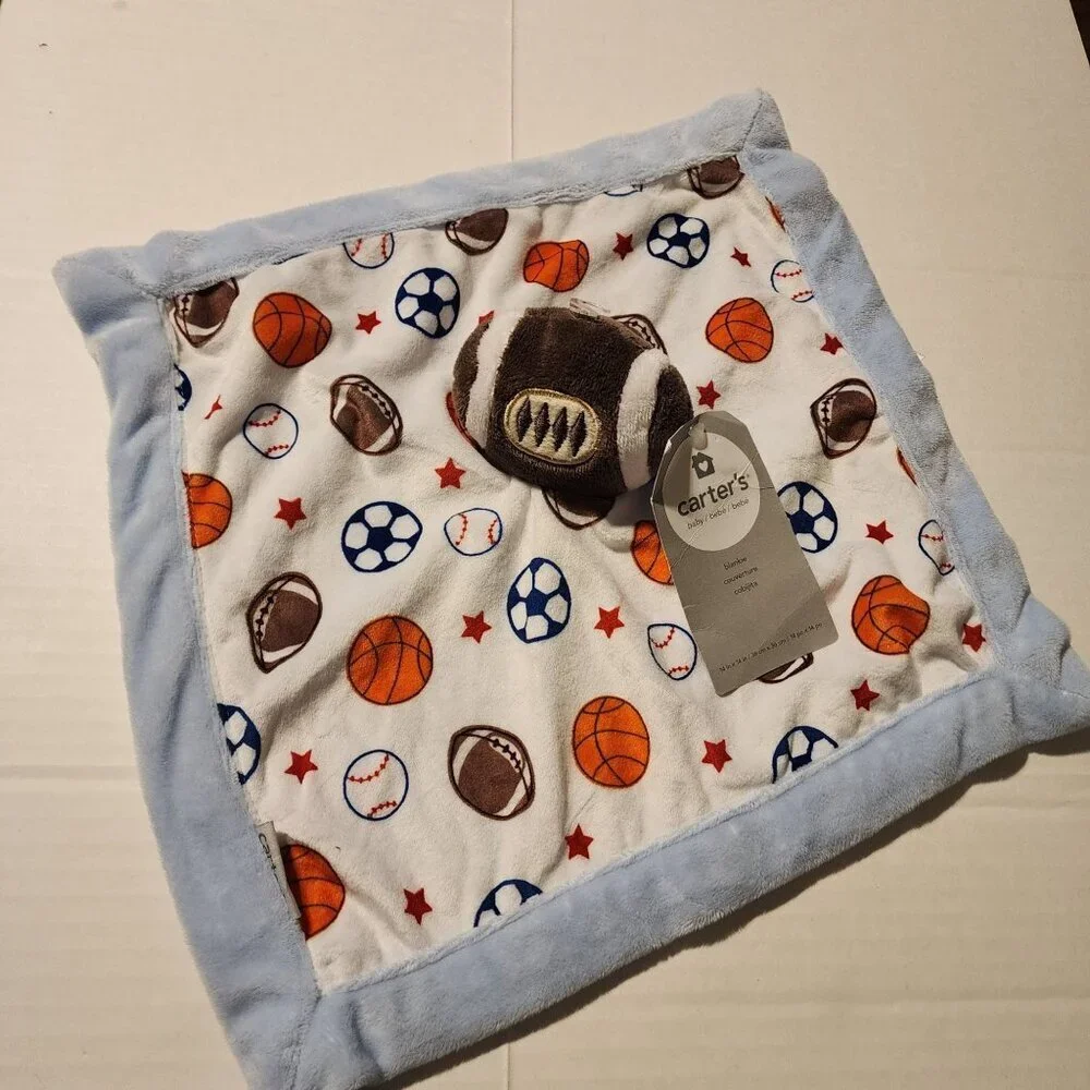 New Carter's football plush lovey security blanket